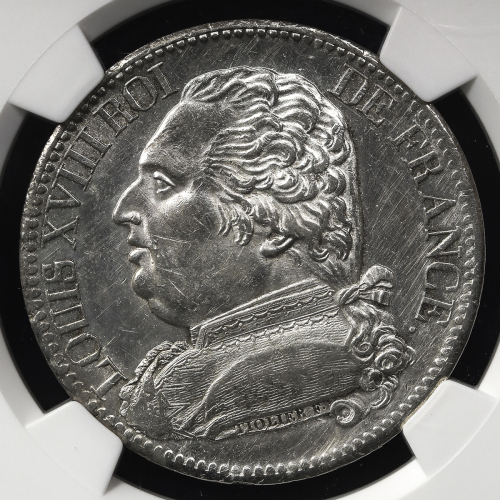 FRANCE Louis XVIII 儿イ18世(1814~24) 5Francs 1815A NGC-UNC Details“Harshly Cleaned“ 洗浄 AU