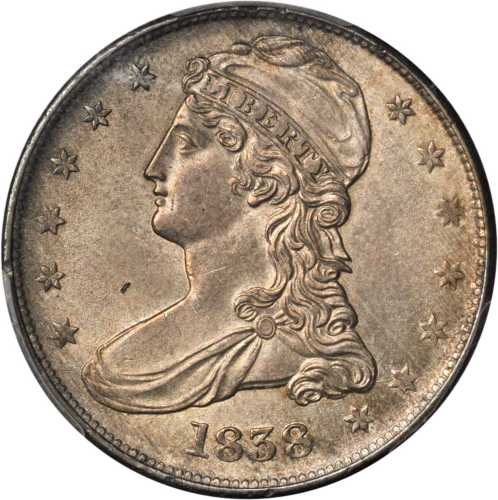 1838 Capped Bust Half Dollar. Reeded Edge. HALF DOL. GR-11. Rarity-1. MS-62 (PCGS). CAC.