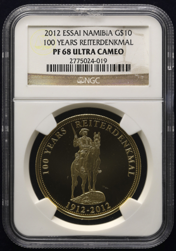 NAMIBIA ナミビア Essai 10 Dollars in Gold 2012  NGC-PF68 Ultra Cameo Proof