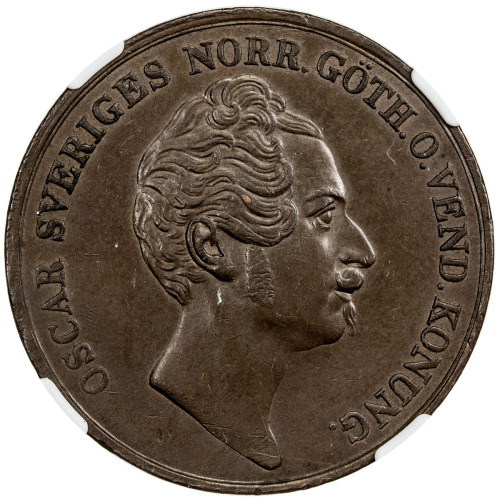 World Coins - Europe，SWEDEN: Oscar I, 1844-1859, AE 4 skilling, 1850, KM-467, Cr-168, NGC graded MS6