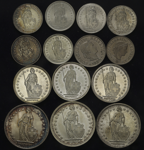 SWITZERLAND Confederation スイス连邦 5Rappen 1919/10Rappen 1920/1/2Francs 1921(×2),48,52,59,63,67/Franc 1