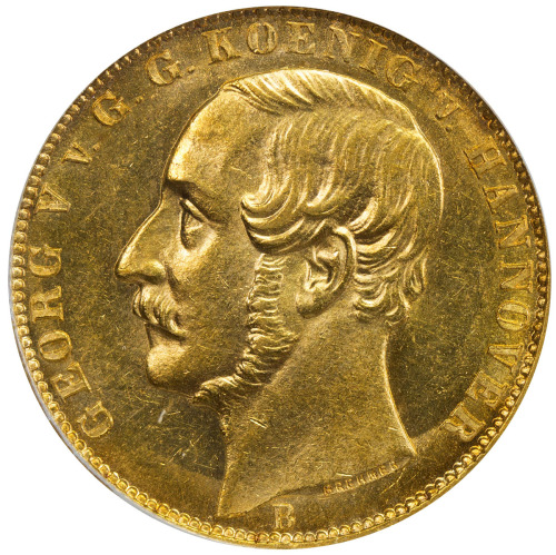 World Coins - Europe，HANOVER: Georg V, 1851-1866, AV krone, 1866-B, KM-231, Fr-1183, J-135, PCGS gra