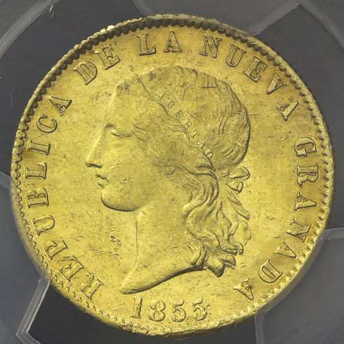 COLOMBIA コロンビア 10Pesos 1855 PCGS-MS62(Finest) -UNC
