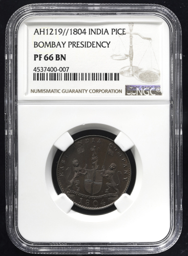 INDIA British India Bombay Presidency イギリス领インド・ボンベイ保护领 Pice 1804/AH1219  NGC-PF66BN Proof-FDC