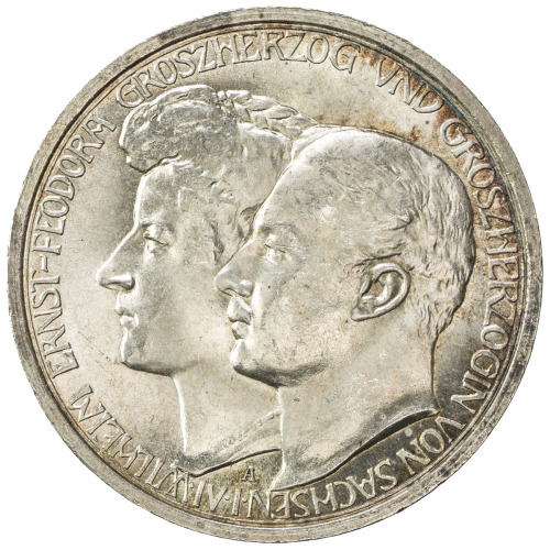 World Coins - Europe，SAXE-WEIMAR-EISENACH: Wilhelm Ernst, 1901-1918, AR 3 mark, 1910-A, KM-221, Gran