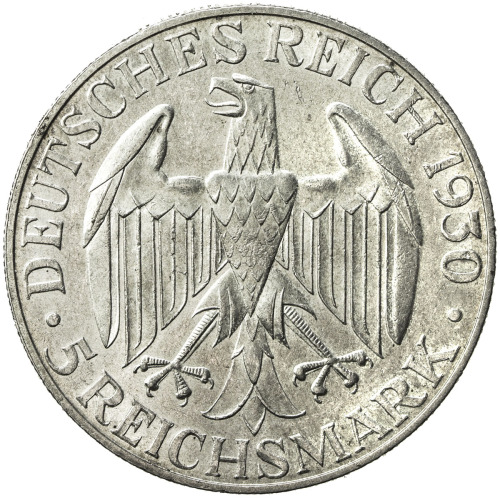 World Coins - Europe，GERMANY: AR 5 reichsmark, 1930-D, KM-68, Graf Zeppelin Flight, EF to AU.