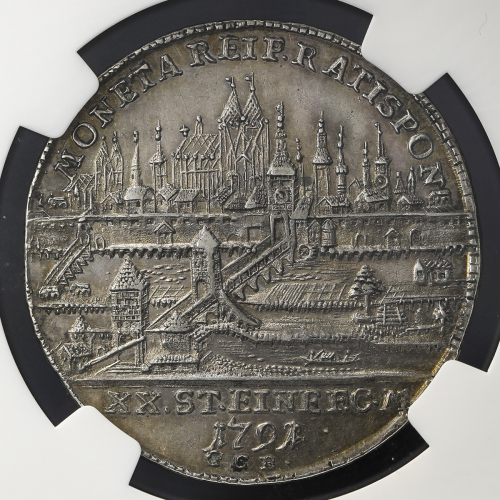 GERMANY Regensburg レゲンスブ儿ク 1/2Taler 1791GCB NGC-AU53 トーン -EF
