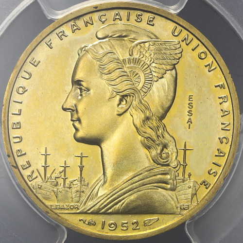 FRENCH SOMALILAND フランス领ソマリランド(ジブチ) Piefort Essai 20Francs in Bronze 1952 PCGS-SP62 见本打ち -UNC