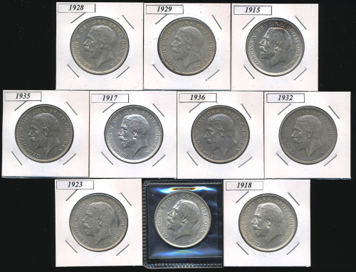 GREAT BRITAIN George V ジョージ5世(1910~36) 1/2Crown 1915,16,17,18,23,28,29,32,35,36 返品不可 要下见 Sold as is 