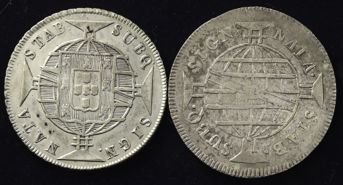 BRAZIL ブラジ儿 640Reis 1809B,20R  计2枚组 2pcs 返品不可 要下见 Sold as is No returns VF