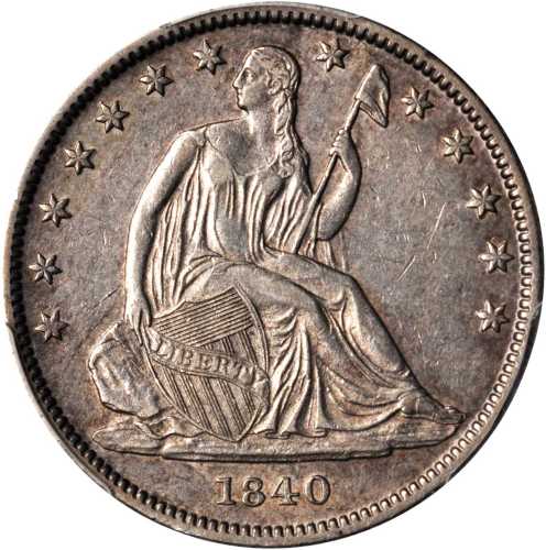1840-(O) Liberty Seated Half Dollar. WB-4. Rarity-3. Medium Letters (a.k.a. Reverse of 1838). EF-45 