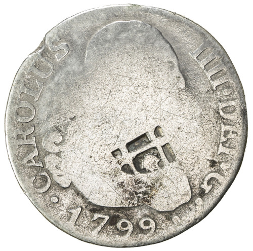 World Coins - The Americas，CUBA: AR 2 reales (5.39g), ND [1841], KM-2, lattice countermark with star