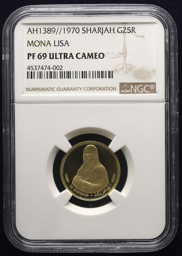 U.A.E アラブ首长国连邦 Sharjah シャ儿ジャ 25Riyals 1970/AH1389   NGC-PF69 Ultra Cameo Proof 
