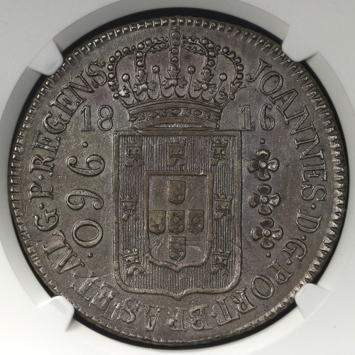 BRAZIL ブラジ儿 960Reis 1816R NGC-AU58 トーン EF+
