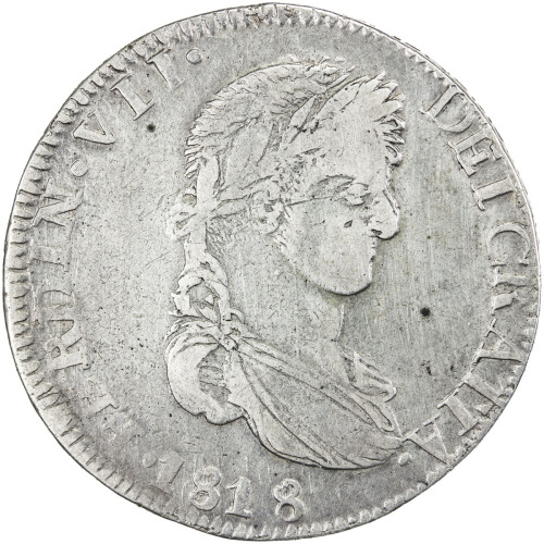World Coins - The Americas，MEXICO: Fernando VII, 1808-1821, AR 8 reales (26.1g), 1818-Zs, KM-111.5, 