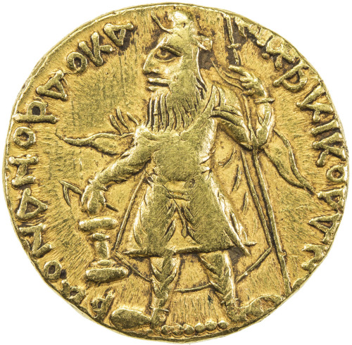 India - Ancient，KUSHAN: Kanishka I, ca. 127-147, AV dinar (7.92g), G-35, king standing, holding lanc