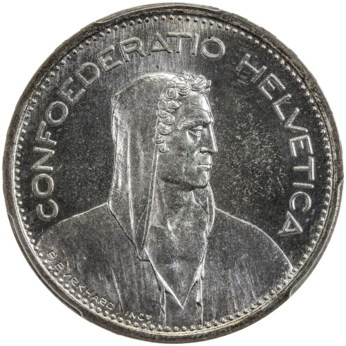 World Coins - Europe，SWITZERLAND: AR 5 francs, 1951-B, KM-40, KM values at $350 in Specimen! PCGS gr
