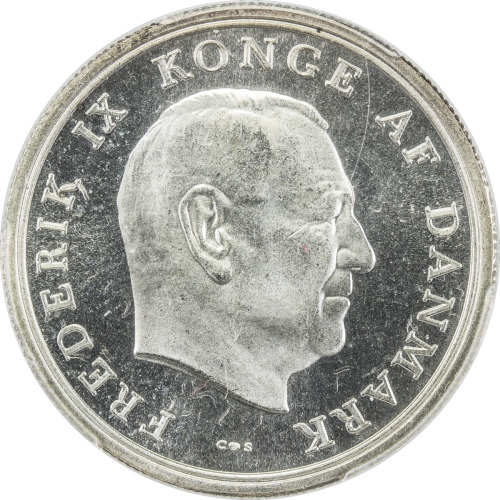 World Coins - Europe，DENMARK: Frederik IX, 1947-1972, AR 5 kroner, 1964-CS, KM-854, kings head , bus