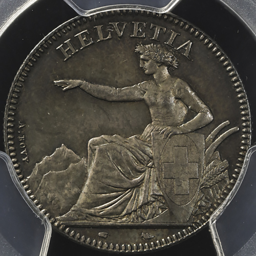 SWITZERLAND Confederation スイス连邦 2Francs 1850A PCGS-MS64 トーン UNC+