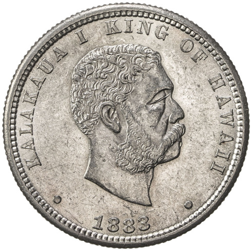 World Coins - Australia & Pacific，HAWAII: Kalakaua, 1874-1891, AR quarter (hapaha), 1883, KM-5, choi