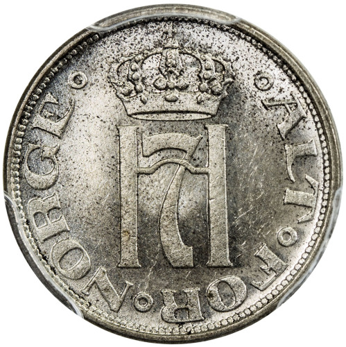 World Coins - Europe，NORWAY: Haakon VII, 1905-1957, AR 10 øre, 1909, KM-372, PCGS graded MS65.