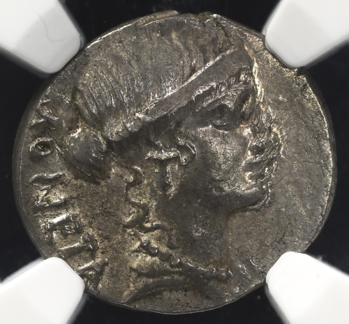 Roman republic 共和政ローマ AR Denarius T.Carisius 46BC NGC-MS“Strike3/5 Surface4/5“ AU