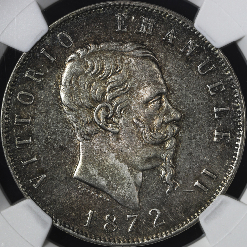 ITALY Kingdom 统一王国 5Lire 1872M NGC-AU Details“ Surface Hairlines“ 里面にヘアラインスクラッチ AU