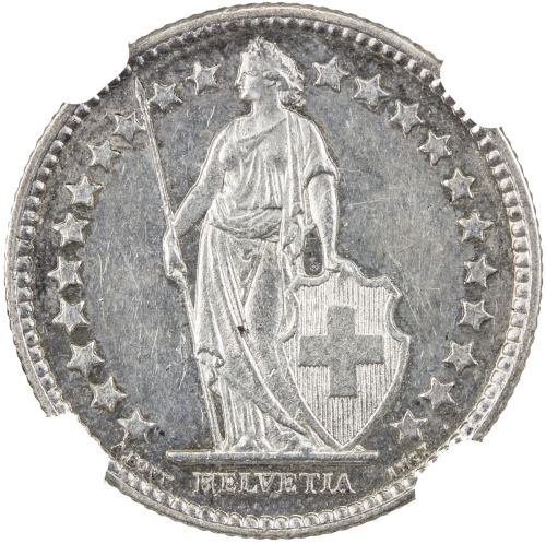 World Coins - Europe，SWITZERLAND: AR ½ franc, 1882-B, KM-23, scarce early date, NGC graded AU58, ex 
