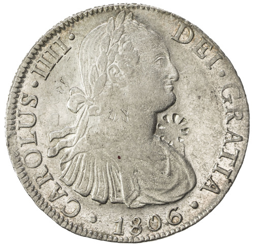 World Coins - The Americas，MEXICO: Carlos IV, 1788-1808, AR 8 reales, 1806-Mo, KM-109, assayer TH, c