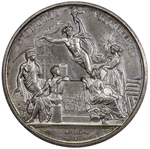 World Coins - Europe，PORTUGAL: AR medal, 1865, Wurzbach-7629, 58mm silver medal by C. Wiener for the