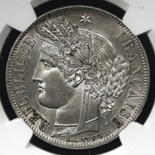 FRANCE 2nd Rep 第二共和政(1848~51) 5Francs 1849A NGC-UNC Details“Surface Hairlines“ 洗浄 AU