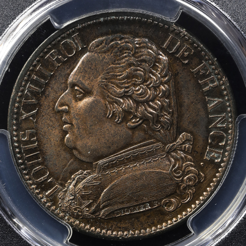 FRANCE Louis XVIII 儿イ18世(1814~24) Essai (5Francs) in Bronze 1814 PCGS-AU Details“Environmental Damag