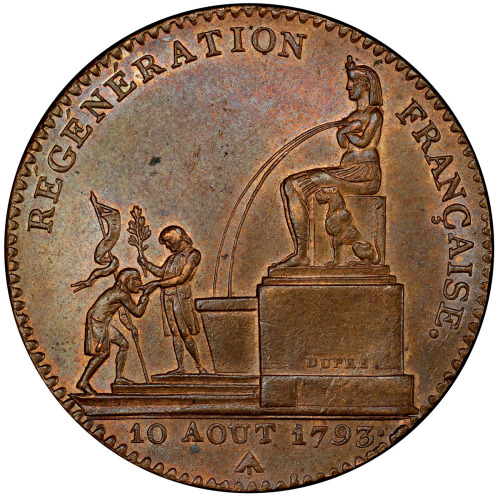 World Coins - Europe，FRANCE: First Republic, AE 5 decimes, AN 2-A (1793), Gad-390, Maz-261, the foun