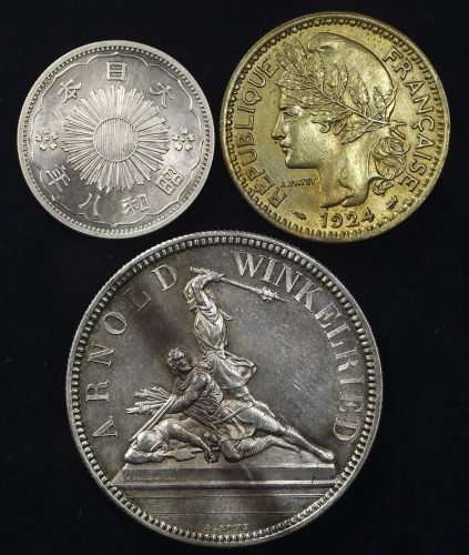 SWITZERLAND Confederation スイス连邦 5Francs 1861 Dav-380 KM-S6 ニドワ儿デン 製造6000枚 他にトーコ2Francs 1924 KM-3、日本小