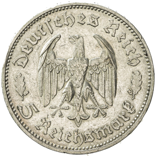 World Coins - Europe，GERMANY: AR 5 reichsmark, 1934-F, KM-85, Third Reich issue, 175th Anniversary o