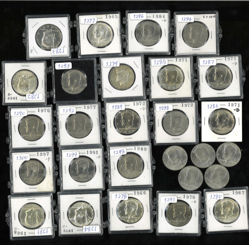 USA アメリカ合众国 50Cents 1965～70 KM-202a ケネディ(银40％)计8枚,1971～97 KM-202b,A202b ケネディ(白铜)17枚,1976 KM-205,独立20
