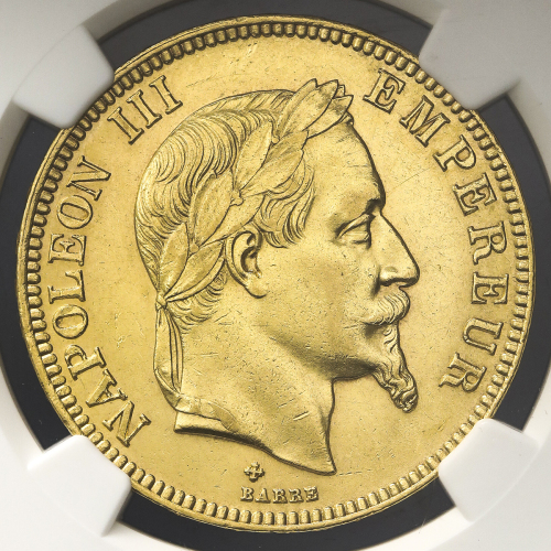 FRANCE Napoleon III ナポレオン3世(1852~70) 100Francs 1868BB NGC-AU58 EF+