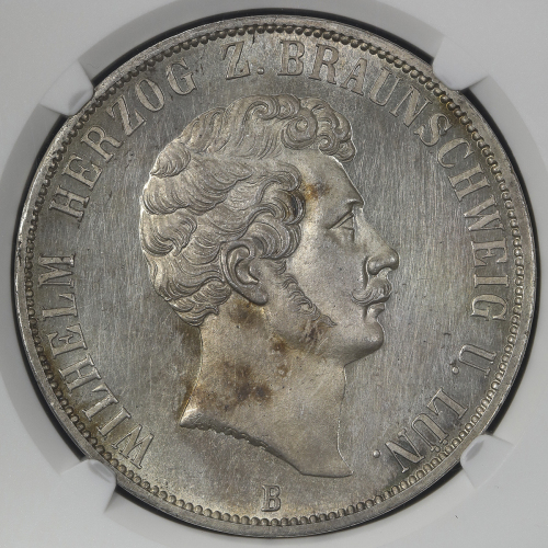 GERMANY Brunswick-Wolfenbuttel ブラウンシュバイク・ヴォ儿フェンビュッテ儿 2Taler 1856B  NGC-MS62 プ儿ーフライク -UNC