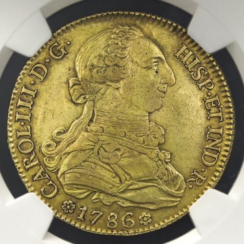 SPAIN スペイン 8Escudos 1786C NGC-AU50 -EF