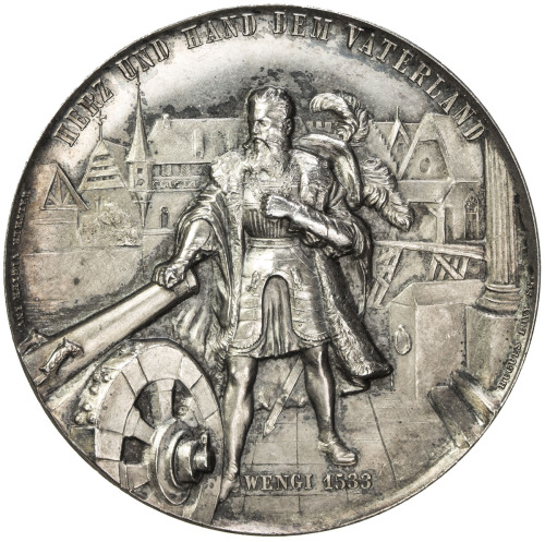 World Coins - Europe，SOLOTHURN: AR shooting medal (38.53g), 1890, Richter-1121b, Martin-645, 45mm si