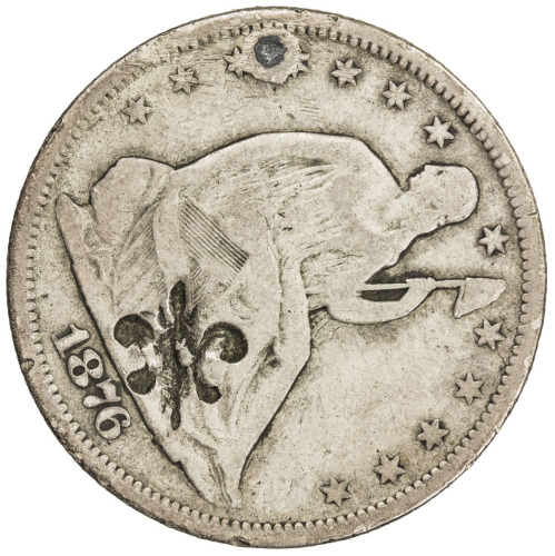 World Coins - The Americas，PUERTO RICO: AR ½ dollar, ND [1884], KM-6, fleur-de-lis countermarked on 