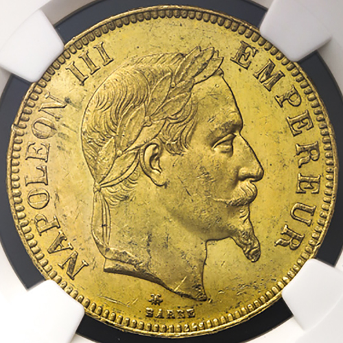 FRANCE Napoleon III ナポレオン3世(1852~70) 100Francs 1866A NGC-MS61 AU