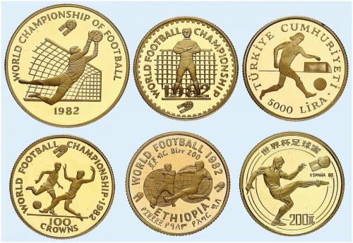 中外1982年第十二届世界杯足球赛纪念金币1/4盎司一组6枚 完未流通