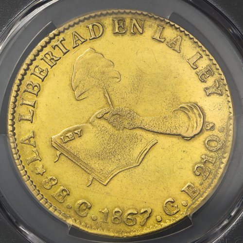 MEXICO メキシコ 8Escudos 1867 CE/CB PCGS-AU Detail“Cleaned“ 洗浄 EF