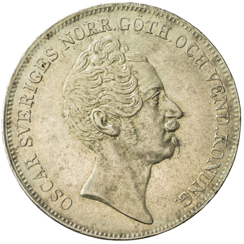 World Coins - Europe，SWEDEN: Oscar I, 1844-1859, AR riksdaler, 1846, KM-462, Cr-181, initials AG, pe