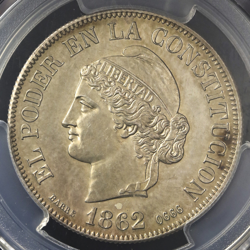 ECUADOR エクアド儿 Pattern 4Reals 1862 PCGS-SP62 Proof -UNC