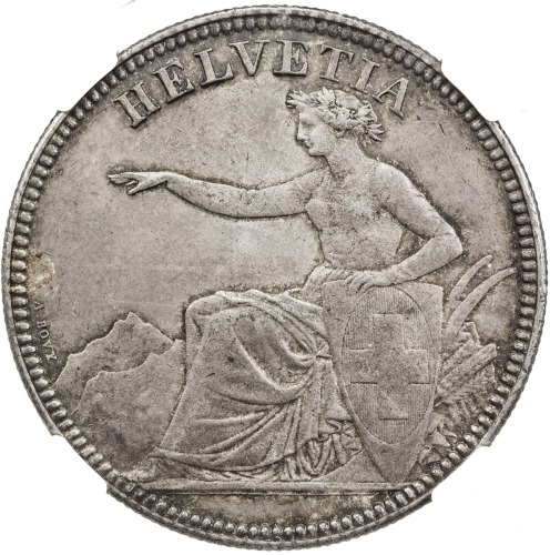 World Coins - Europe，SWITZERLAND: AR 5 francs, 1874-B, KM-11, without the dot after the date 1874, t