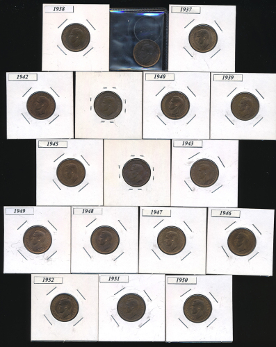 GREAT BRITAIN George VI ジョージ6世(1936~52) Farthing 1937(×2),38,39,40,41,42,43,44,45,46,47,48,49,50,51,