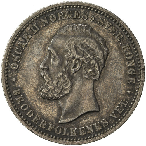 World Coins - Europe，NORWAY: Oscar II of Sweden, 1876-1905, AR 2 kroner, 1902, KM-359, attractive de