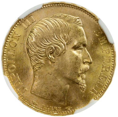 World Coins - Europe，FRANCE: Napoleon III, 1852-1870, AV 20 francs, 1854-A, KM-781.1, beautifully lu